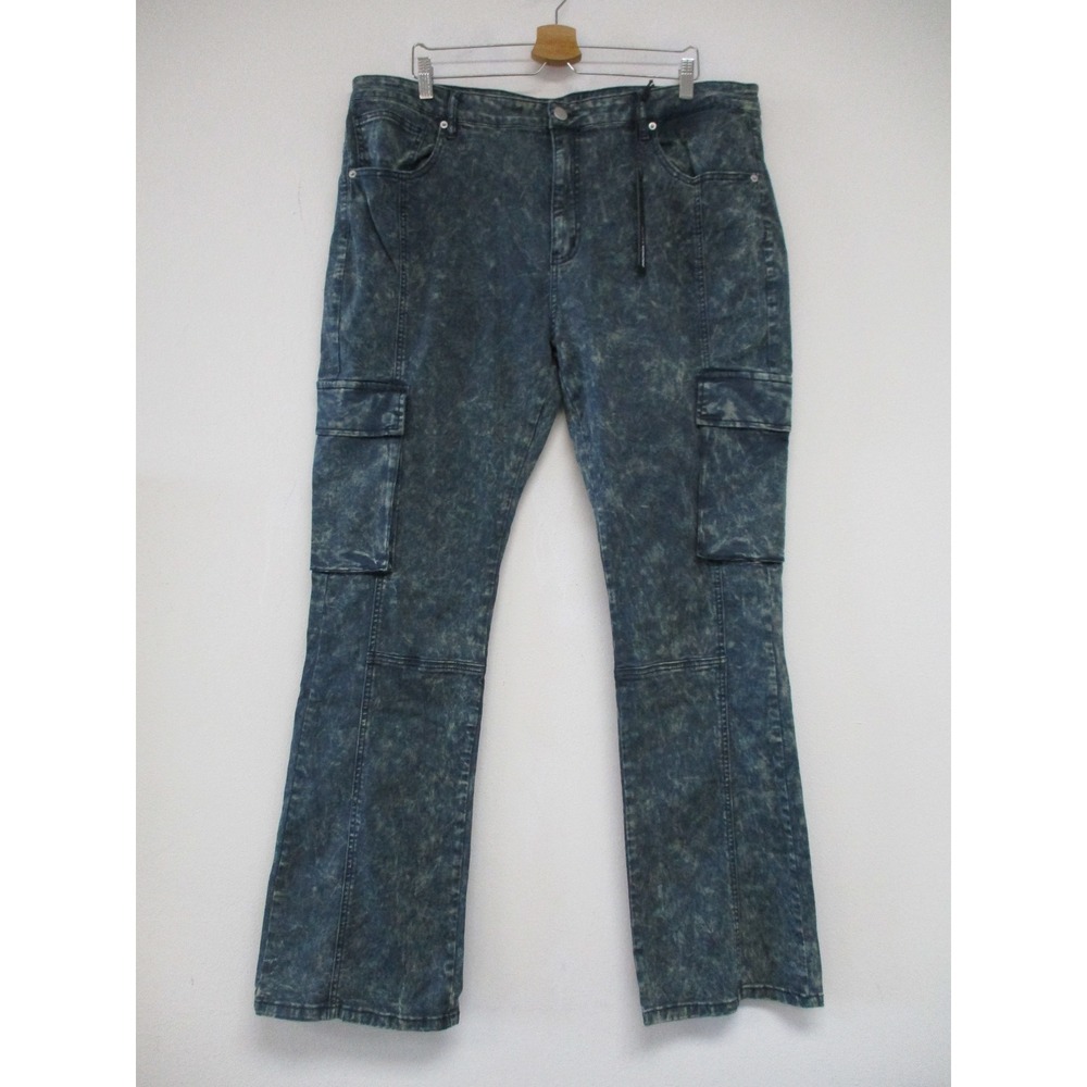 Fashion Nova Cargo Pants Mens 40 Blue Acid Wash Utility Streetwear FNMK T53033